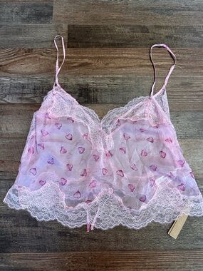 SKIMS Pink Lace Trim Heart-Print Sheer Cami